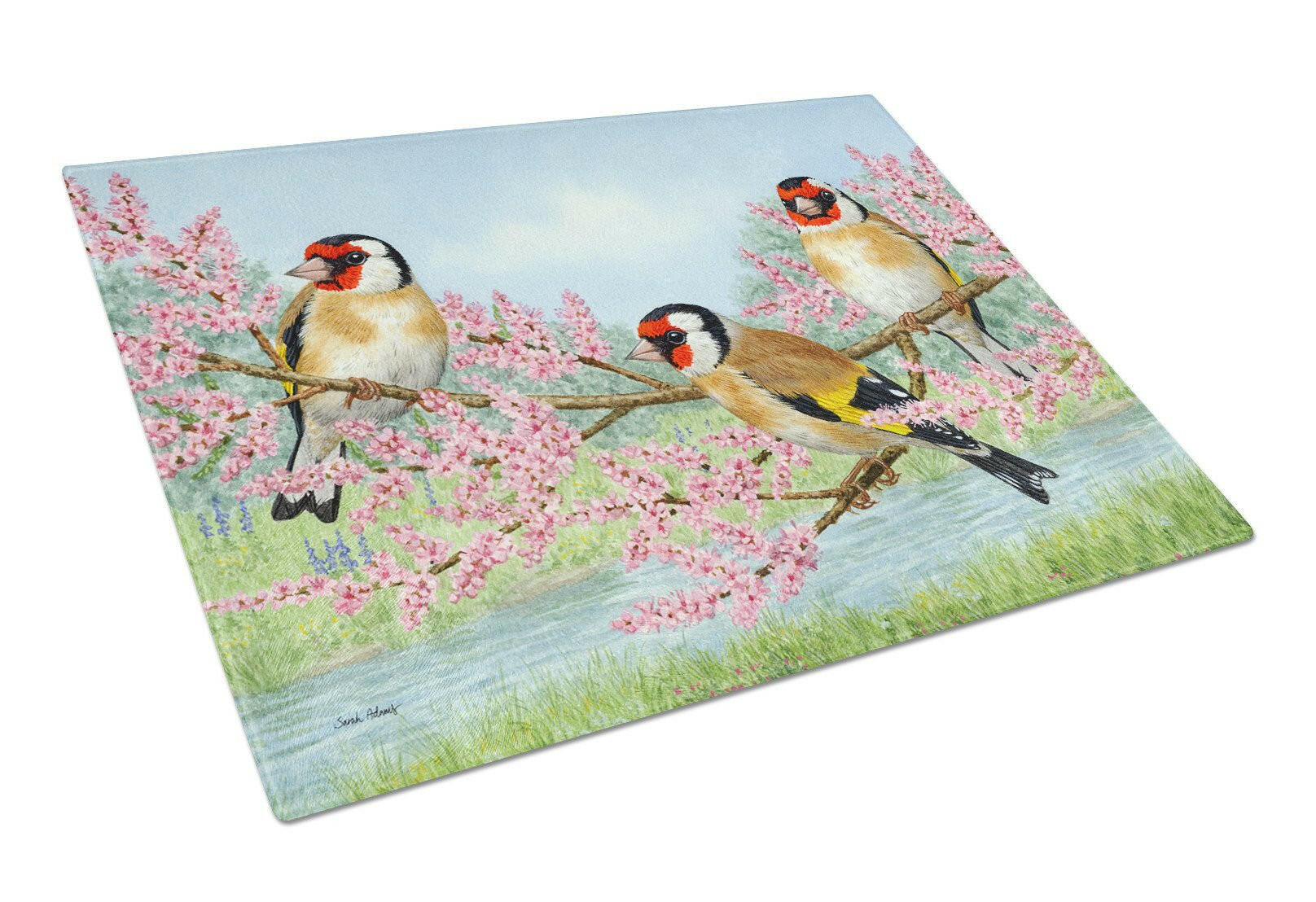 European Goldfinch Cutting Board Tempered Glass Kitchen Cutting Surface, Heat Resistant Chopping, Non-Slip Feet, Food Prep & Serving