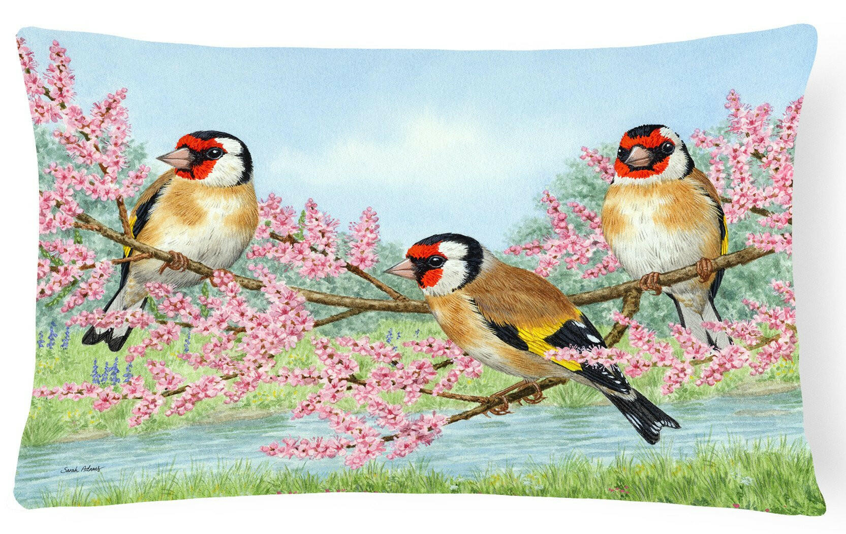 European Goldfinch Decorative Throw Pillow 12x16 Indoor Outdoor Accent Cushion, Fabric Cover with Insert for Sofa, Bed, Porch & Living Room