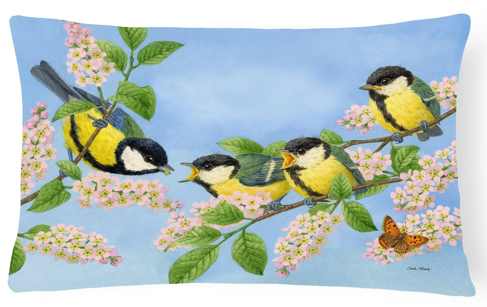Great Tit Family of Birds Decorative Throw Pillow 12x16 Indoor Outdoor Accent Cushion, Fabric Cover with Insert for Sofa, Bed, Porch & Living Room