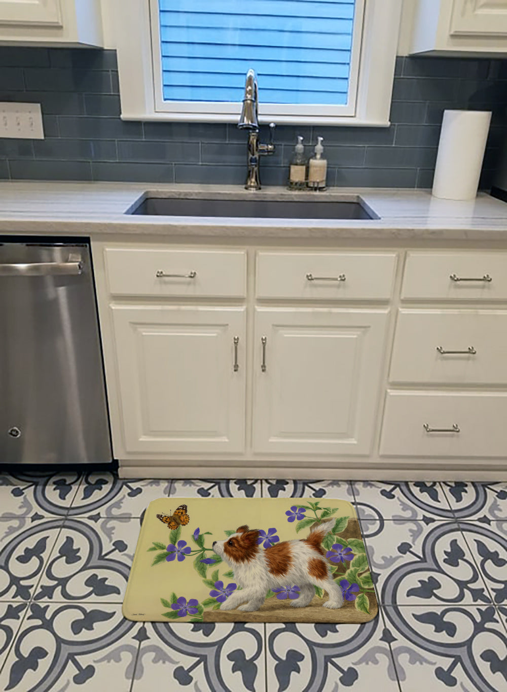 Papillon Pup Memory Foam Kitchen Mat Machine Washable Anti-Fatigue Cushion Comfort Bath or Kitchen Rug
