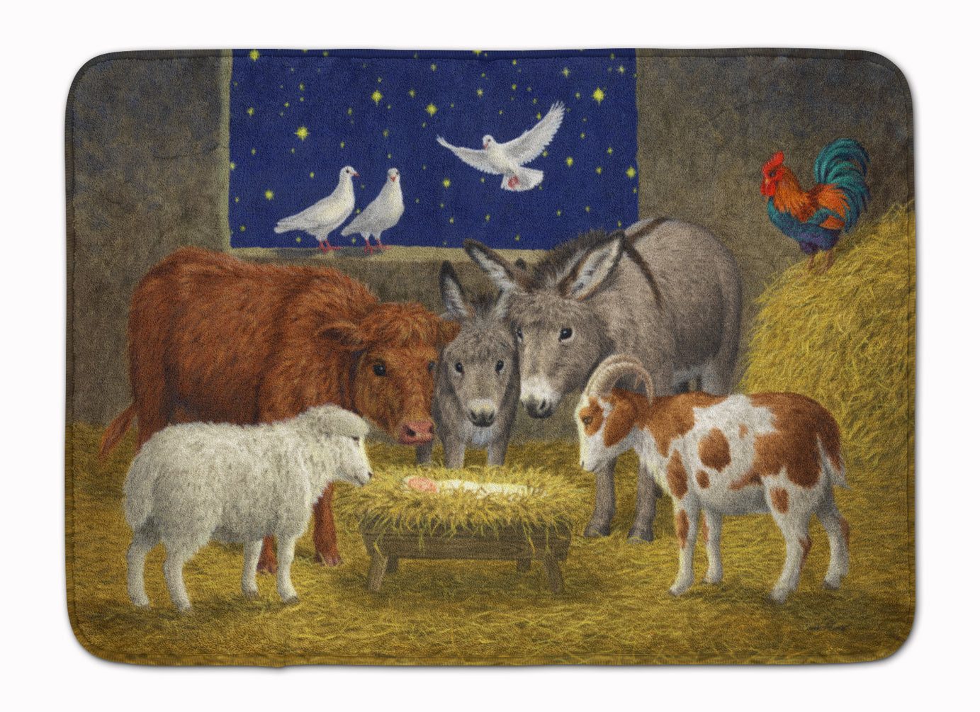 Animals at Crib Nativity Christmas Scene Memory Foam Kitchen Mat Machine Washable Anti-Fatigue Cushion Comfort Bath or Kitchen Rug
