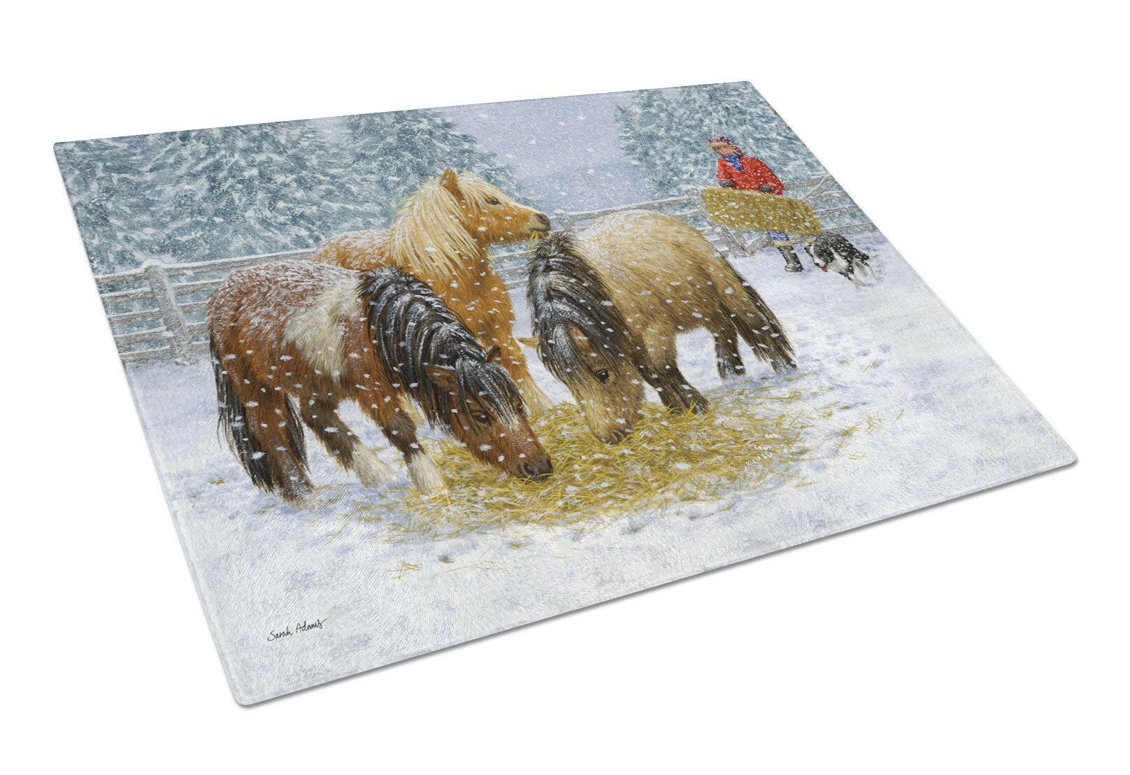 Shetland Ponies Cutting Board Tempered Glass Kitchen Cutting Surface, Heat Resistant Chopping, Non-Slip Feet, Food Prep & Serving