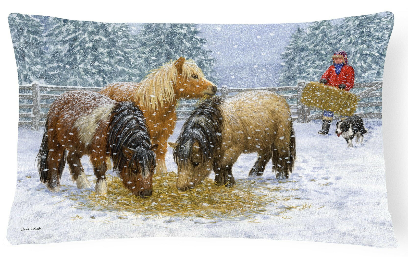 Shetland Ponies Decorative Throw Pillow 12x16 Indoor Outdoor Accent Cushion, Fabric Cover with Insert for Sofa, Bed, Porch & Living Room