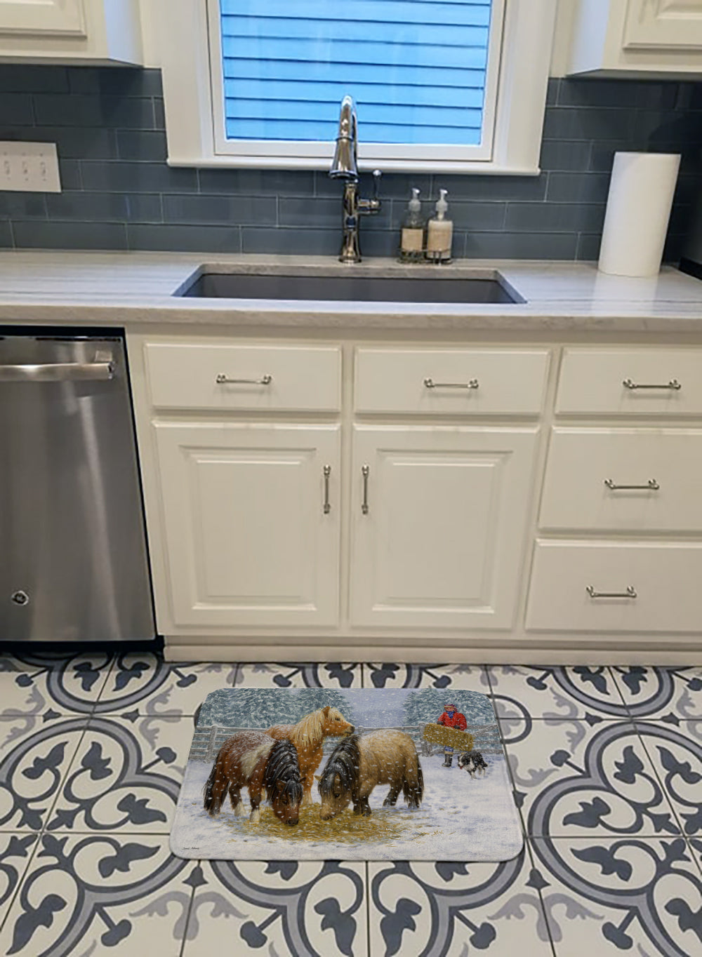 Shetland Ponies Memory Foam Kitchen Mat Machine Washable Anti-Fatigue Cushion Comfort Bath or Kitchen Rug