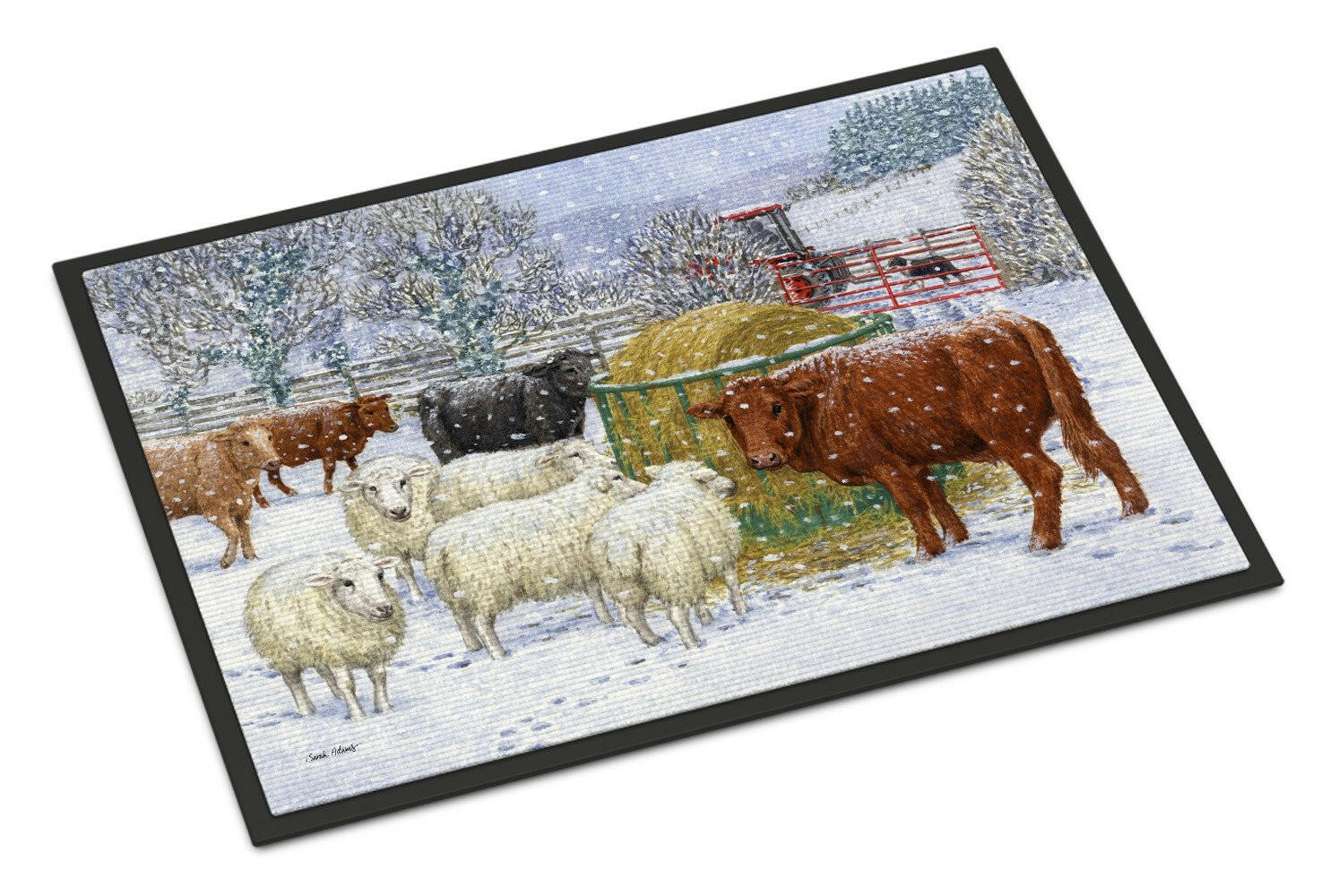 Cows and Sheep in the Snow Doormat Indoor Outdoor 18H X 27W Front Door Mat Rugs for Entryway, Non Slip Washable