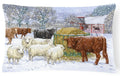 Cows and Sheep in the Snow Decorative Throw Pillow 12x16 Indoor Outdoor Accent Cushion, Fabric Cover with Insert for Sofa, Bed, Porch & Living Room