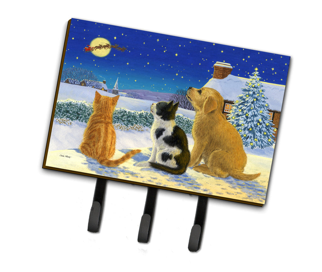 Golden Retriever and kittens Watching Santa Leash or Key Holder Wall Hooks, Coat Rack Wall Mount, for Hanging Keys, Towels, Aprons, Leashes