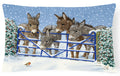 Donkeys and Robin at the Fence Decorative Throw Pillow 12x16 Indoor Outdoor Accent Cushion, Fabric Cover with Insert for Sofa, Bed, Porch & Living Room