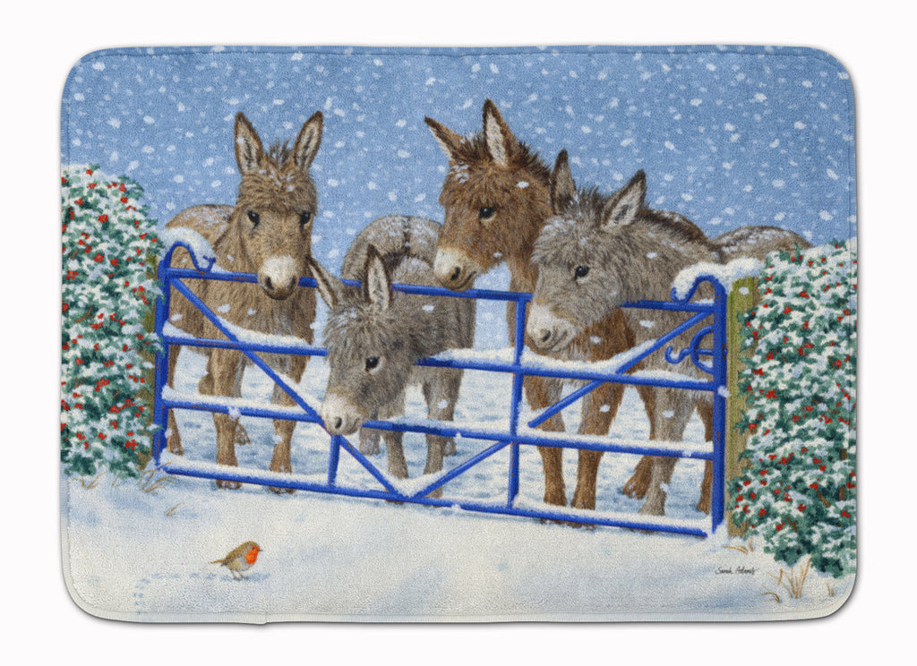 Donkeys and Robin at the Fence Memory Foam Kitchen Mat Machine Washable Anti-Fatigue Cushion Comfort Bath or Kitchen Rug