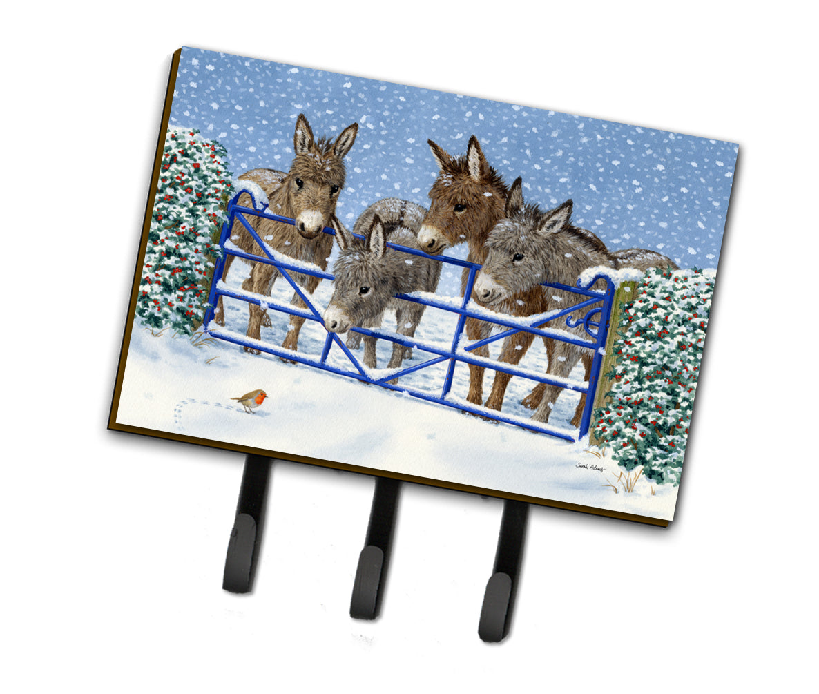 Donkeys and Robin at the Fence Leash or Key Holder Wall Hooks, Coat Rack Wall Mount, for Hanging Keys, Towels, Aprons, Leashes