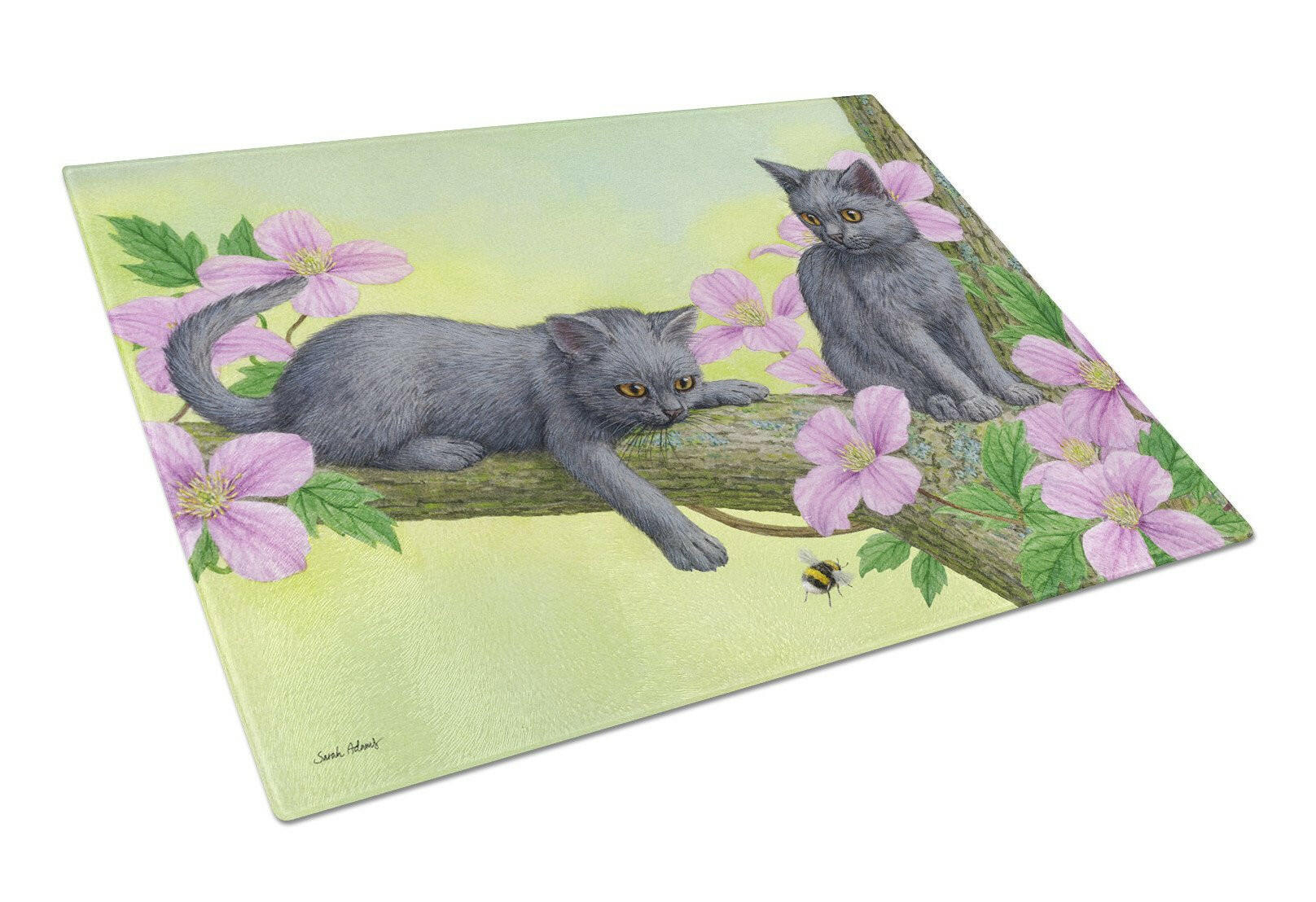 Chartruex Kittens Cutting Board Tempered Glass Kitchen Cutting Surface, Heat Resistant Chopping, Non-Slip Feet, Food Prep & Serving