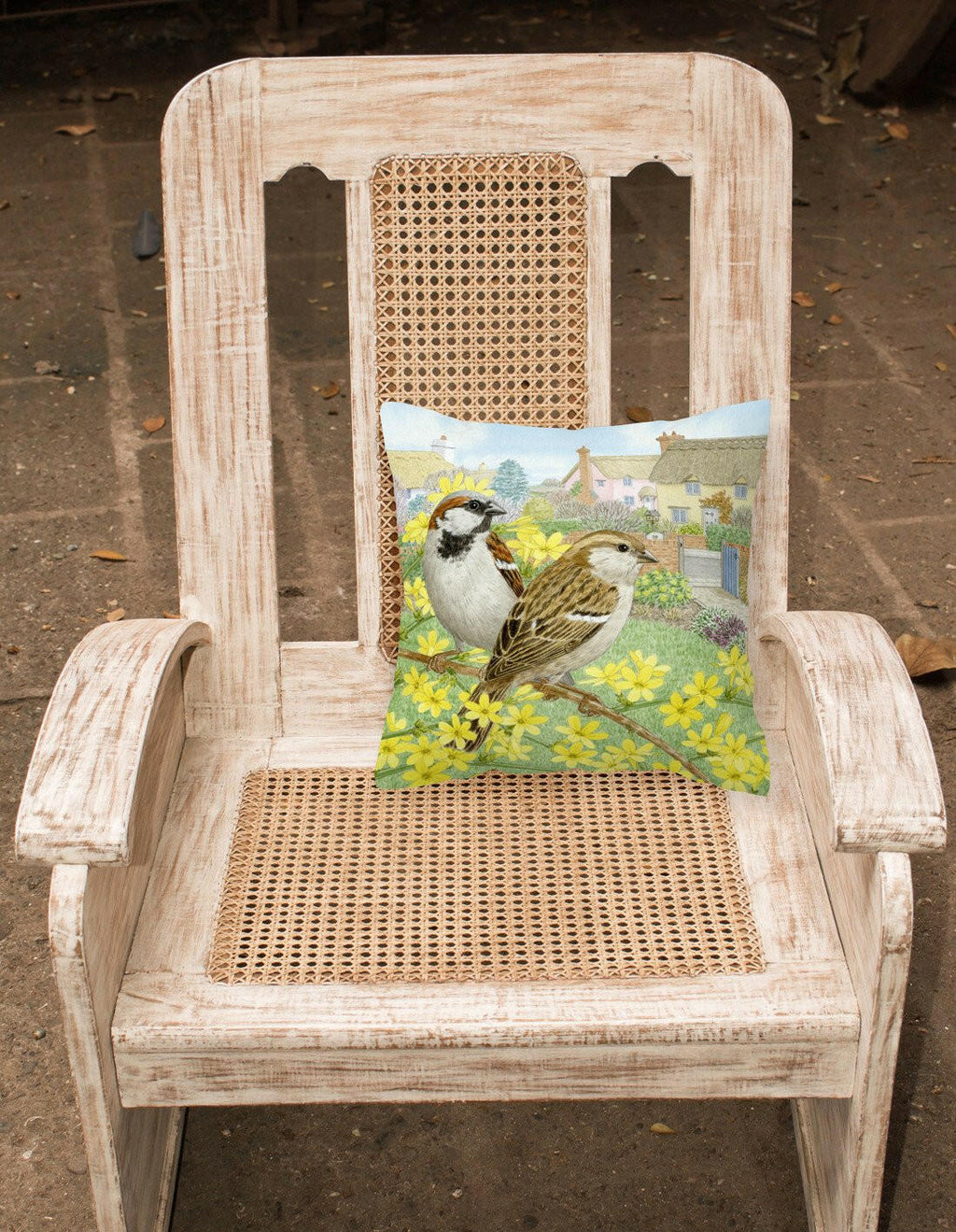 House Sparrows by Sarah Adams Decorative Throw Pillow 14x14 Indoor Outdoor Accent Cushion, Fabric Cover with Insert for Sofa, Bed, Porch & Living Room