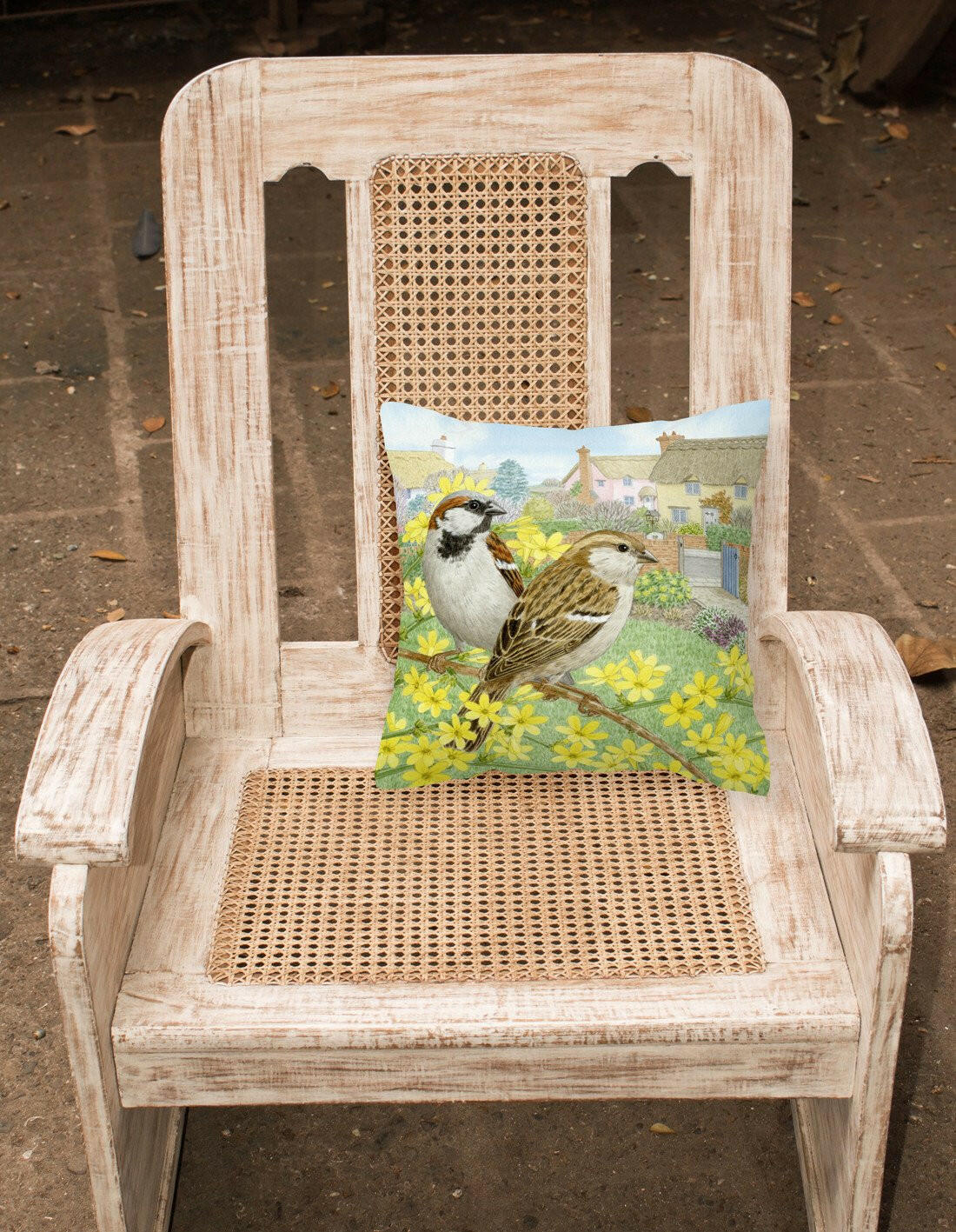 House Sparrows by Sarah Adams Decorative Throw Pillow 14x14 Indoor Outdoor Accent Cushion, Fabric Cover with Insert for Sofa, Bed, Porch & Living Room