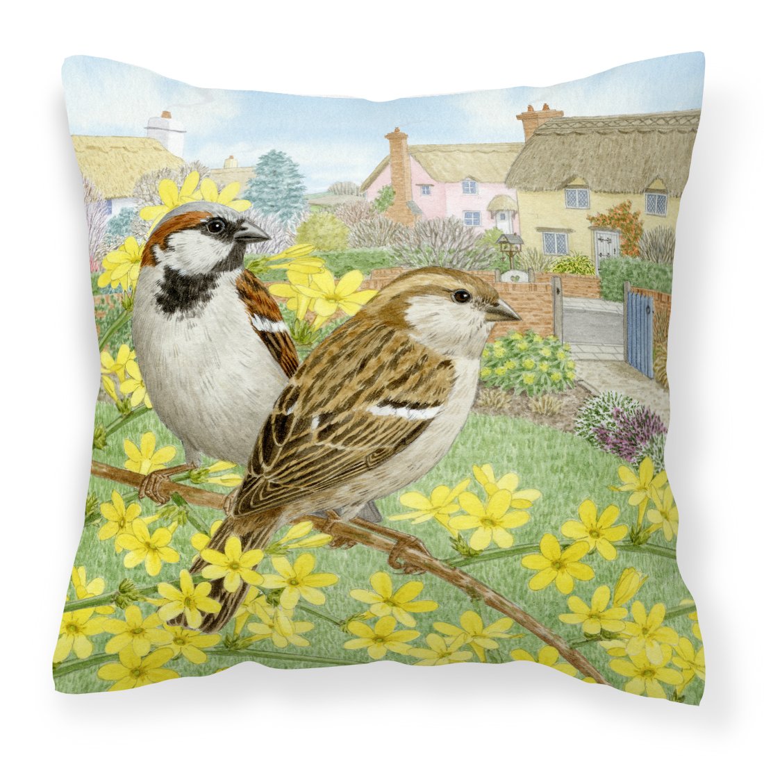 House Sparrows by Sarah Adams Decorative Throw Pillow 18x18 Indoor Outdoor Accent Cushion, Fabric Cover with Insert for Sofa, Bed, Porch & Living Room
