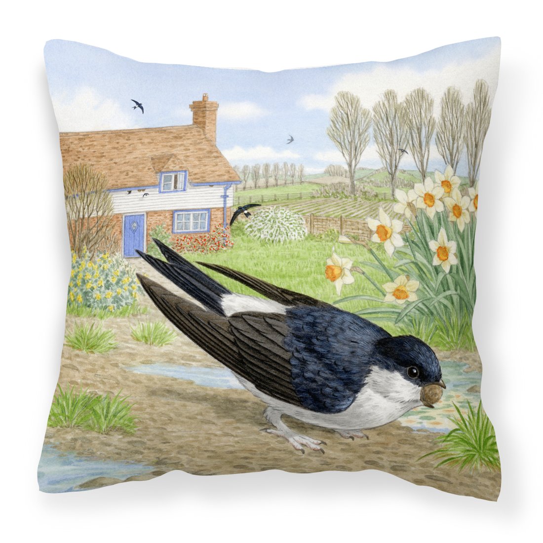 House Martin by Sarah Adams Decorative Throw Pillow 18x18 Indoor Outdoor Accent Cushion, Fabric Cover with Insert for Sofa, Bed, Porch & Living Room