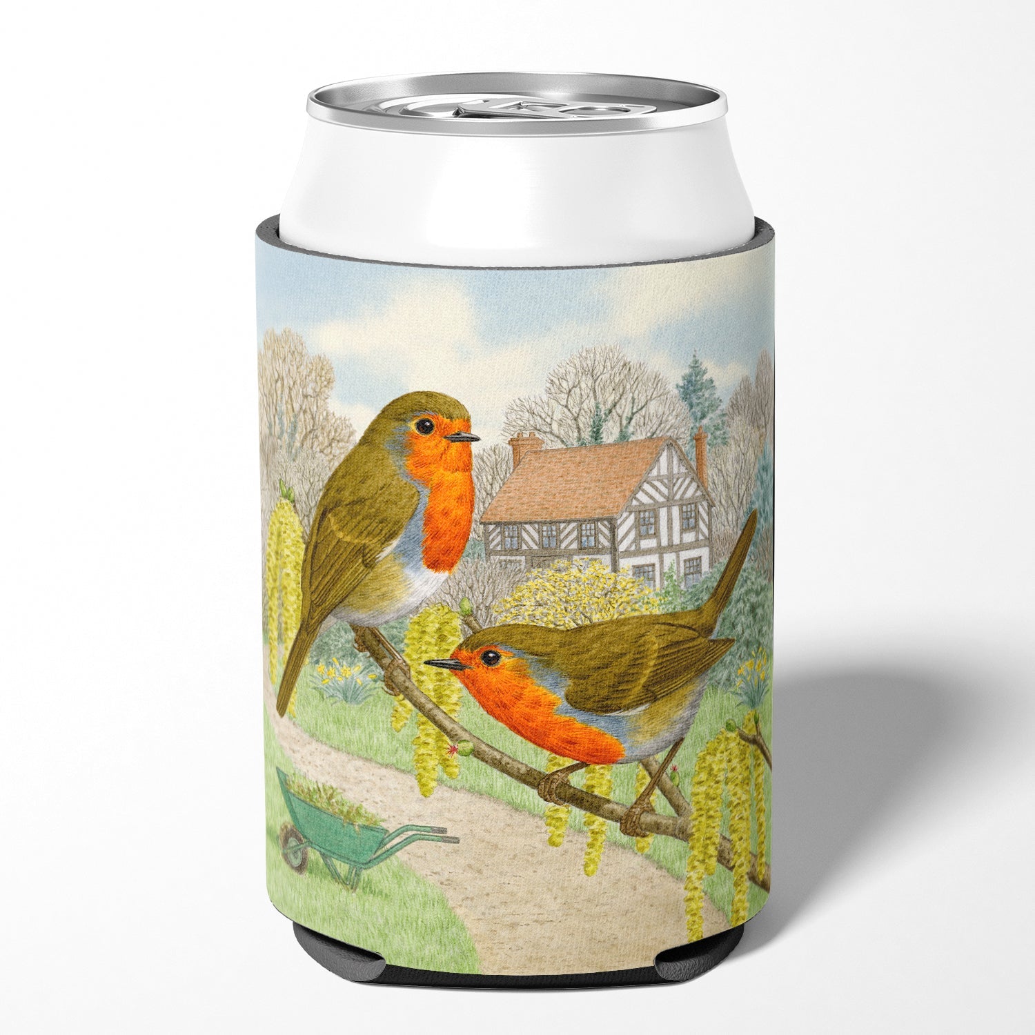European Robin by Sarah Adams Can or Bottle Hugger Cooler Sleeve for Standard 12 oz Cans, Insulated Foam Beer & Soda Can Hugger Reusable