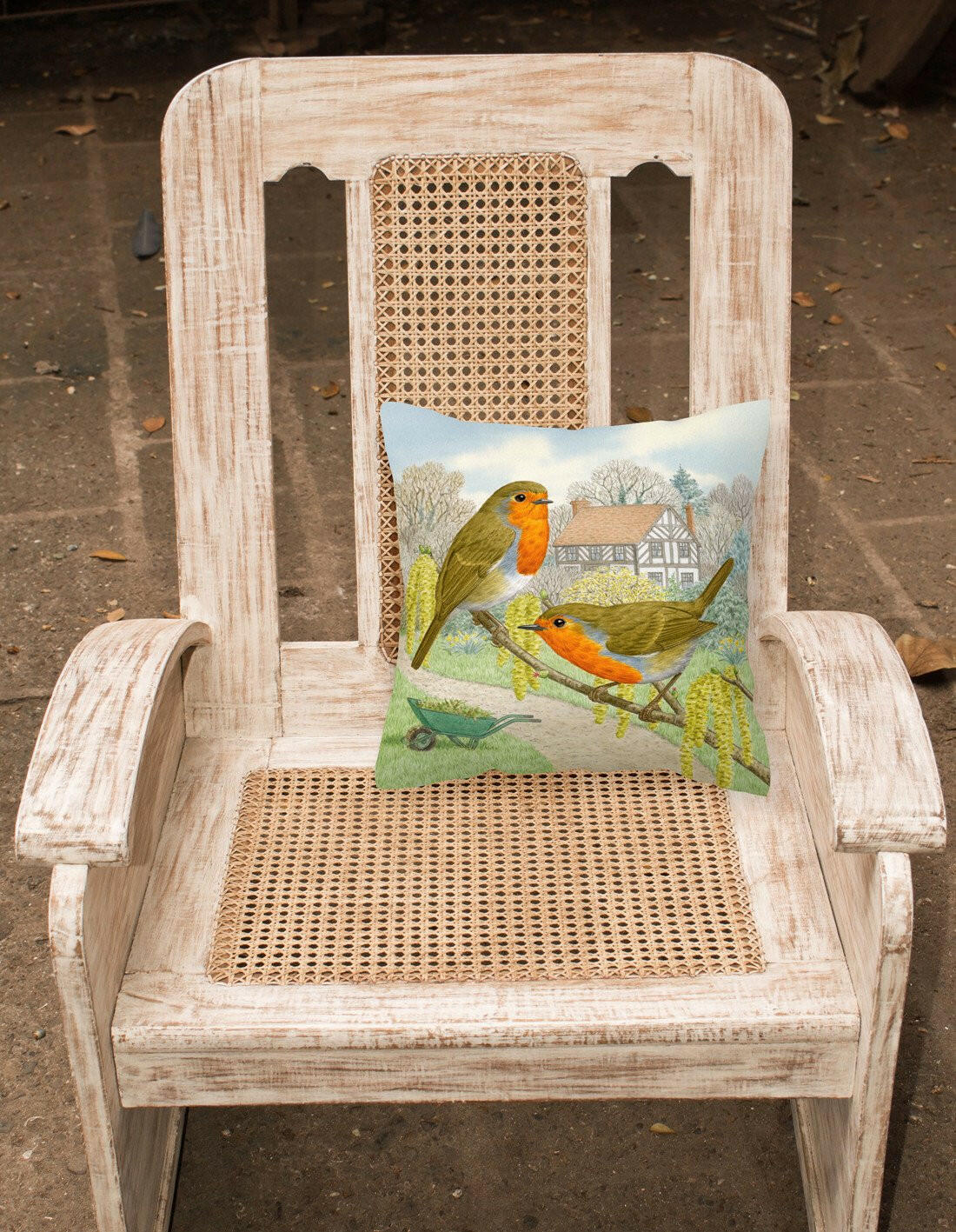 European Robin by Sarah Adams Decorative Throw Pillow 14x14 Indoor Outdoor Accent Cushion, Fabric Cover with Insert for Sofa, Bed, Porch & Living Room
