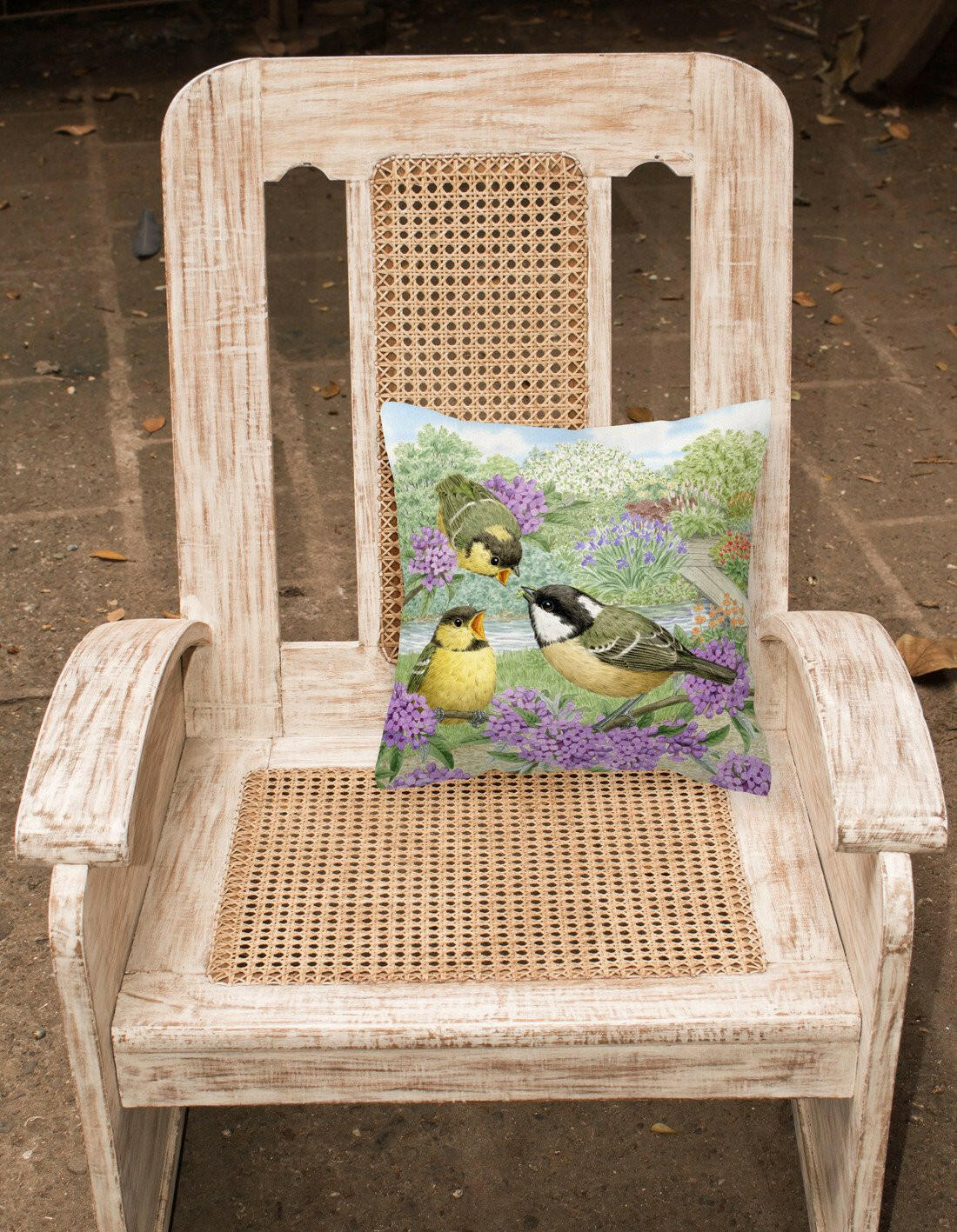 Coal Tits Feeding Time Decorative Throw Pillow 14x14 Indoor Outdoor Accent Cushion, Fabric Cover with Insert for Sofa, Bed, Porch & Living Room