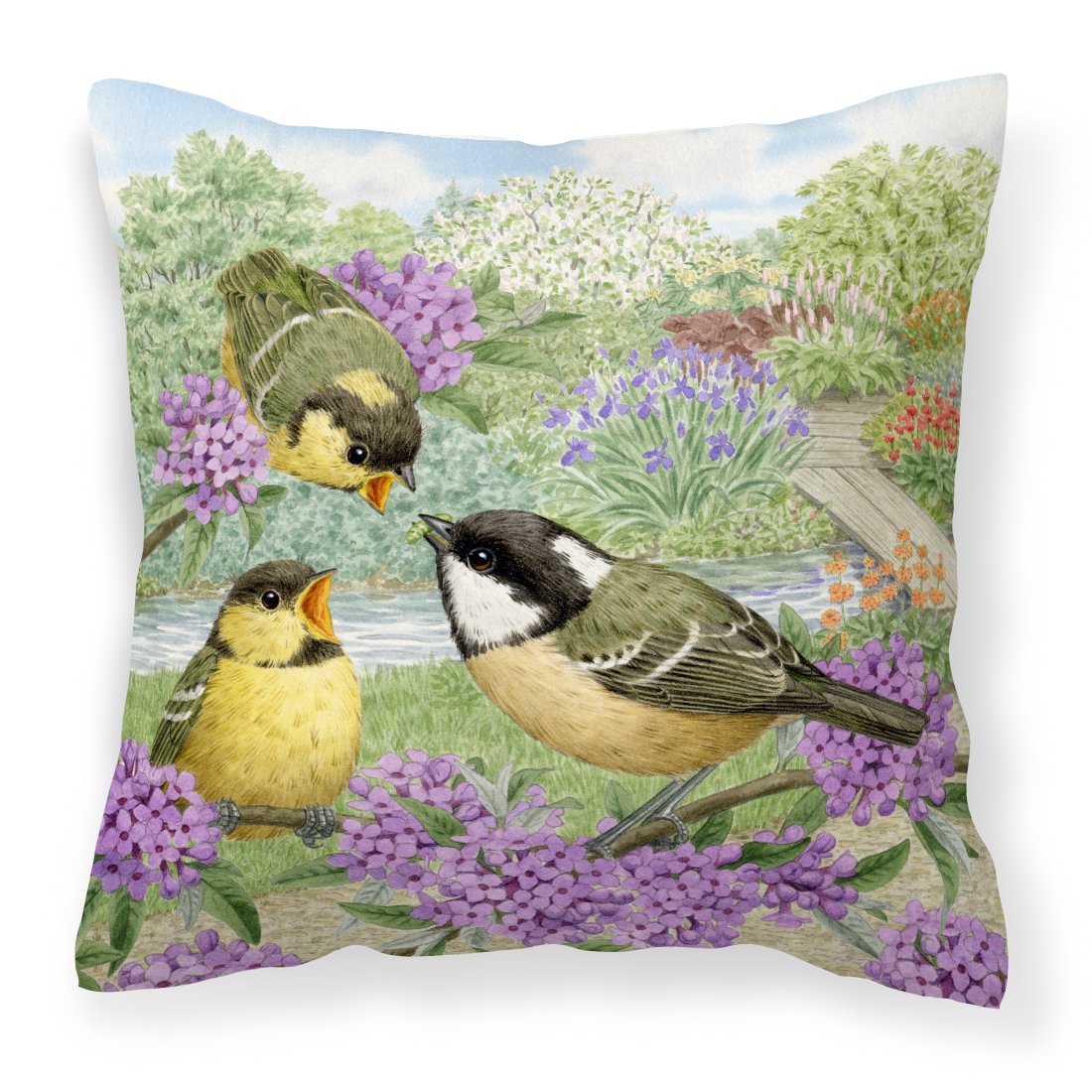 Coal Tits Feeding Time Decorative Throw Pillow 18x18 Indoor Outdoor Accent Cushion, Fabric Cover with Insert for Sofa, Bed, Porch & Living Room