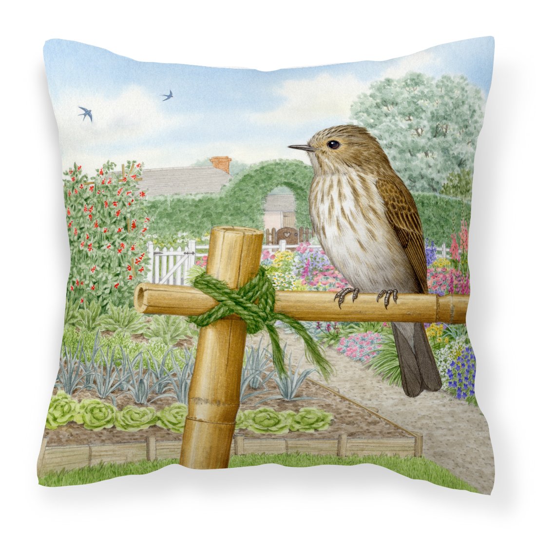 Spotted Flycatcher by Sarah Adams Decorative Throw Pillow 18x18 Indoor Outdoor Accent Cushion, Fabric Cover with Insert for Sofa, Bed, Porch & Living Room
