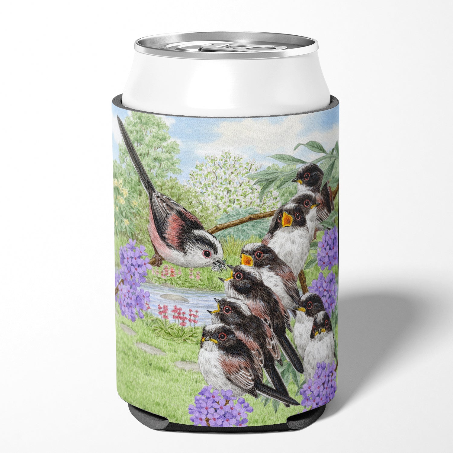 Long Tailed Tits by Sarah Adams Can or Bottle Hugger Cooler Sleeve for Standard 12 oz Cans, Insulated Foam Beer & Soda Can Hugger Reusable
