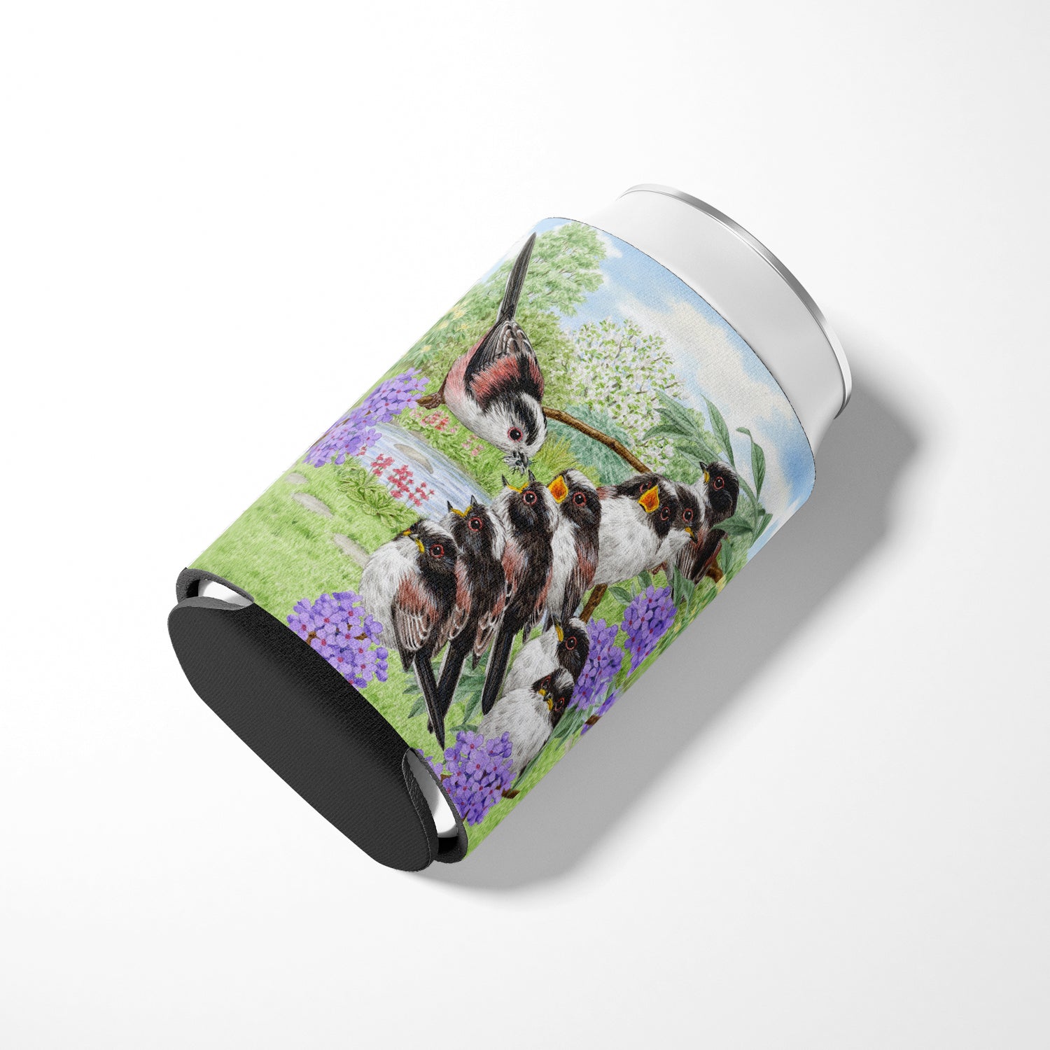 Long Tailed Tits by Sarah Adams Can or Bottle Hugger Cooler Sleeve for Standard 12 oz Cans, Insulated Foam Beer & Soda Can Hugger Reusable