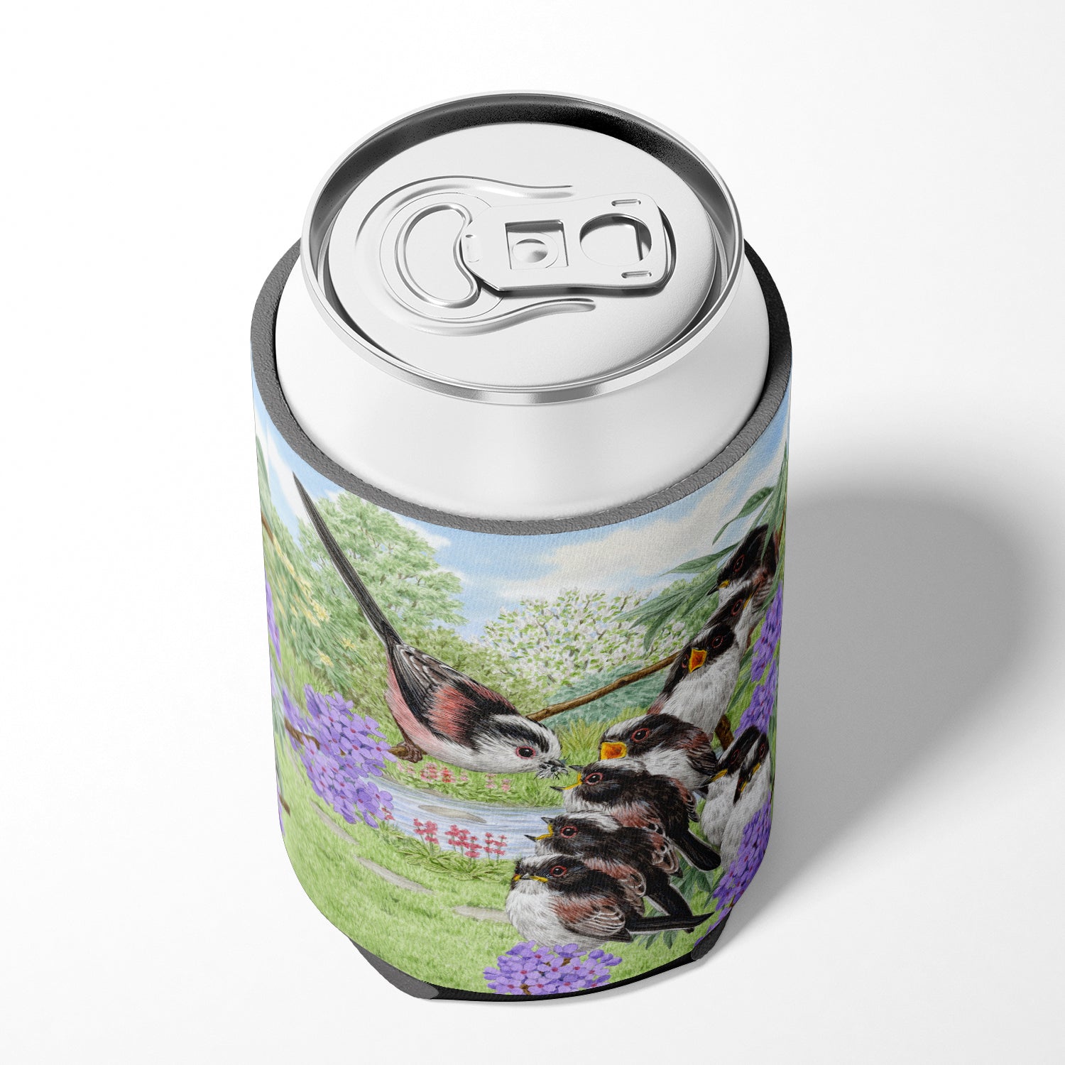 Long Tailed Tits by Sarah Adams Can or Bottle Hugger Cooler Sleeve for Standard 12 oz Cans, Insulated Foam Beer & Soda Can Hugger Reusable