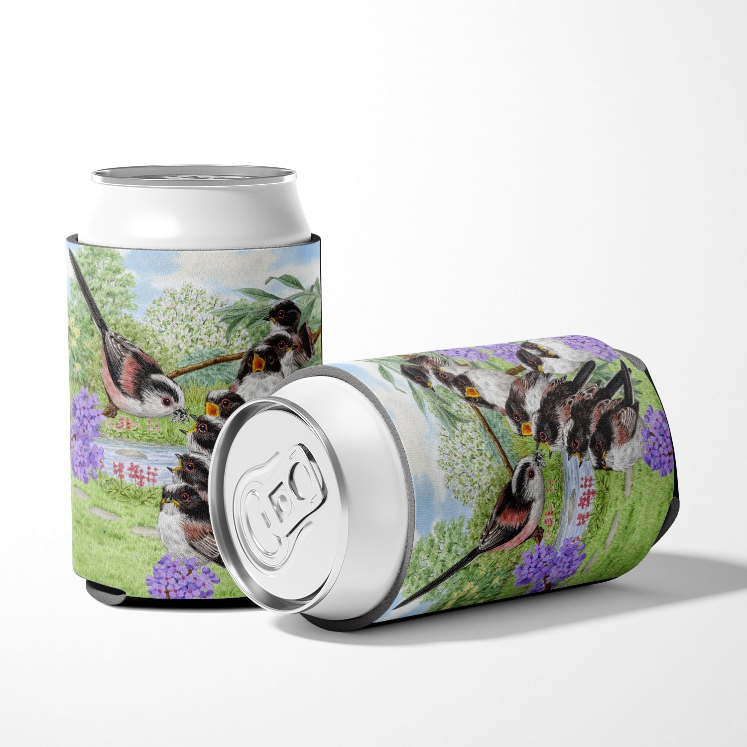 Long Tailed Tits by Sarah Adams Can or Bottle Hugger Cooler Sleeve for Standard 12 oz Cans, Insulated Foam Beer & Soda Can Hugger Reusable