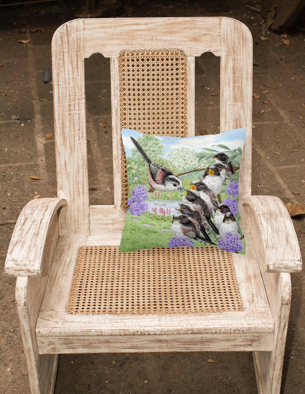 Long Tailed Tits by Sarah Adams Decorative Throw Pillow 14x14 Indoor Outdoor Accent Cushion, Fabric Cover with Insert for Sofa, Bed, Porch & Living Room