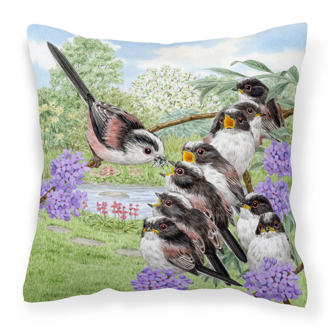 Long Tailed Tits by Sarah Adams Decorative Throw Pillow 18x18 Indoor Outdoor Accent Cushion, Fabric Cover with Insert for Sofa, Bed, Porch & Living Room