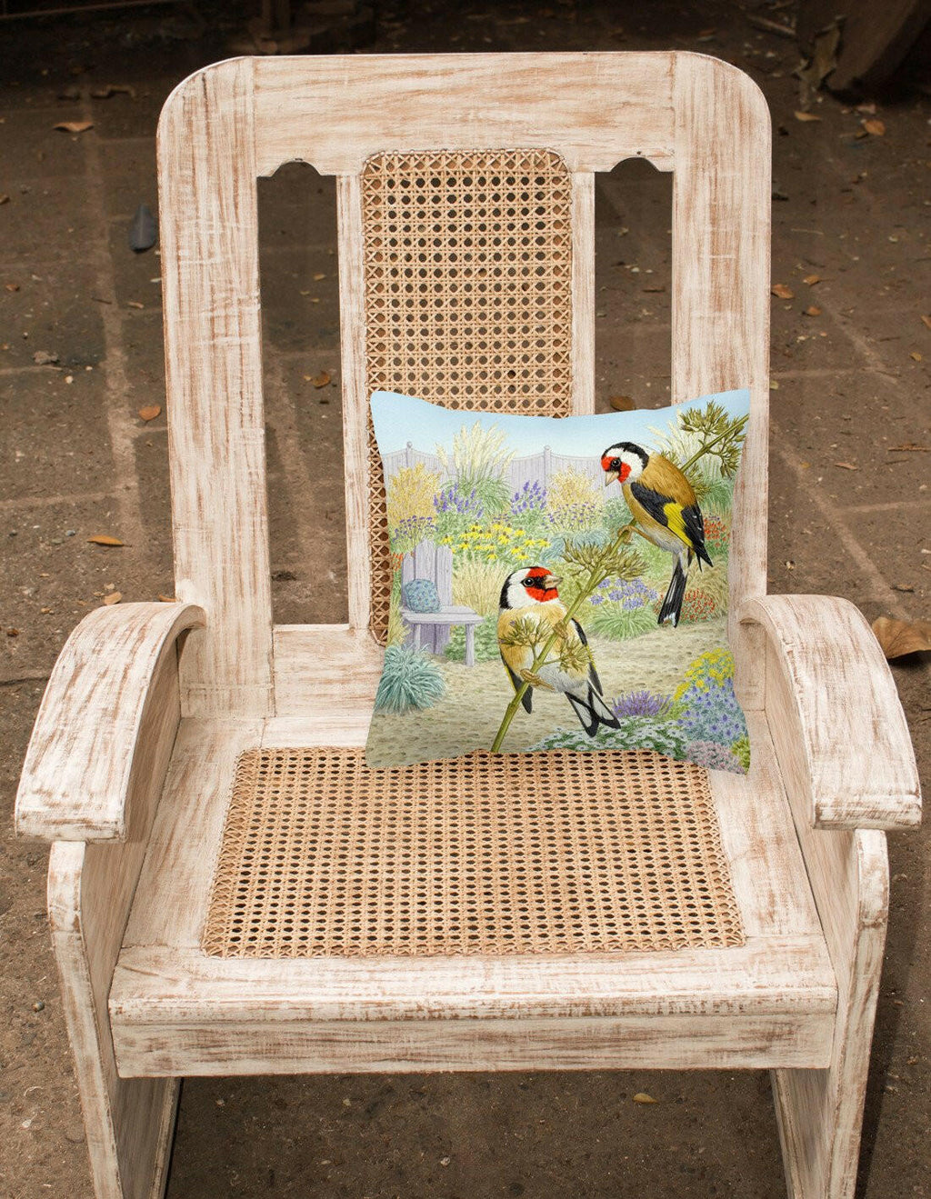 European Goldfinches by Sarah Adams Decorative Throw Pillow 14x14 Indoor Outdoor Accent Cushion, Fabric Cover with Insert for Sofa, Bed, Porch & Living Room