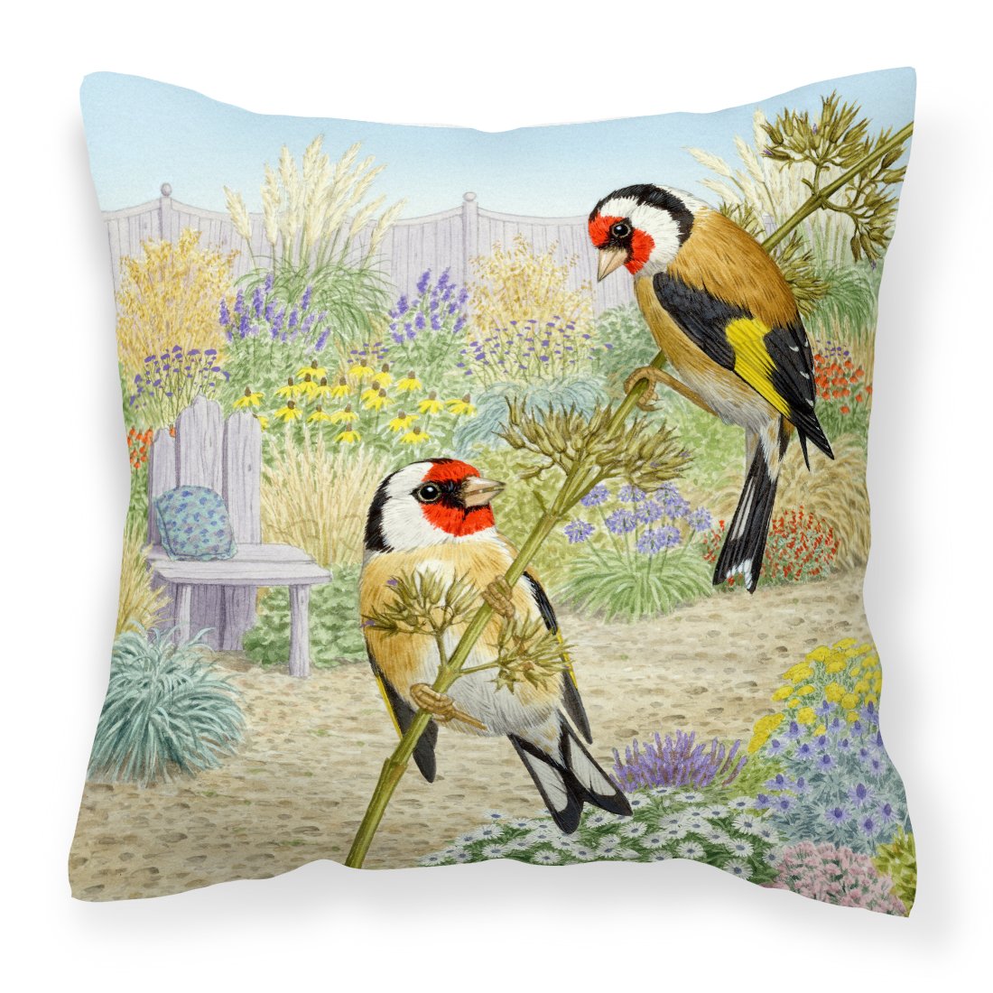 European Goldfinches by Sarah Adams Decorative Throw Pillow 18x18 Indoor Outdoor Accent Cushion, Fabric Cover with Insert for Sofa, Bed, Porch & Living Room