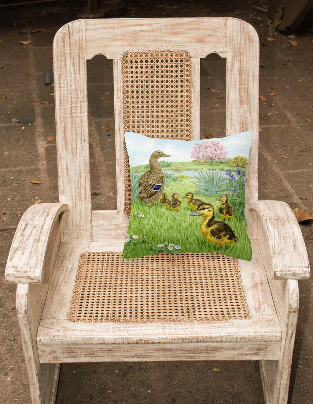 Mallard and Ducklings by Sarah Adams Decorative Throw Pillow 14x14 Indoor Outdoor Accent Cushion, Fabric Cover with Insert for Sofa, Bed, Porch & Living Room