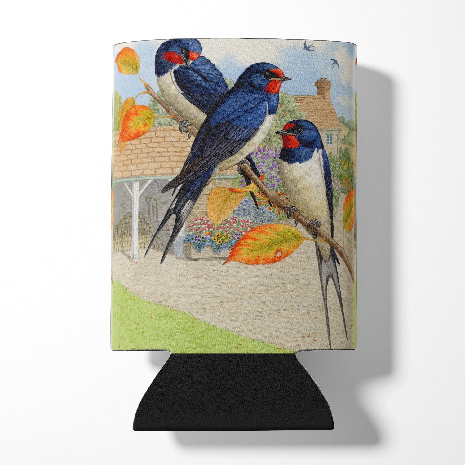 Swallows by Sarah Adams Can or Bottle Hugger Cooler Sleeve for Standard 12 oz Cans, Insulated Foam Beer & Soda Can Hugger Reusable