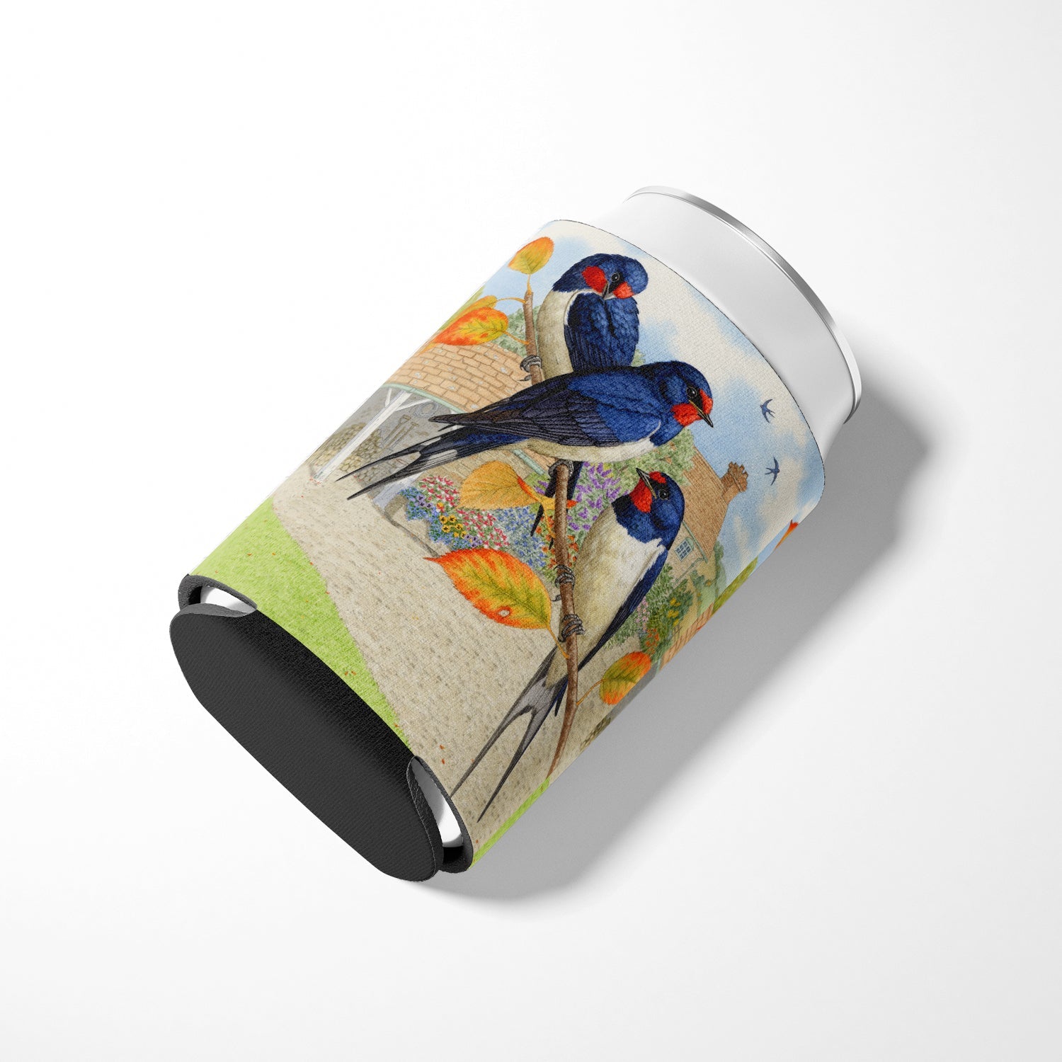 Swallows by Sarah Adams Can or Bottle Hugger Cooler Sleeve for Standard 12 oz Cans, Insulated Foam Beer & Soda Can Hugger Reusable