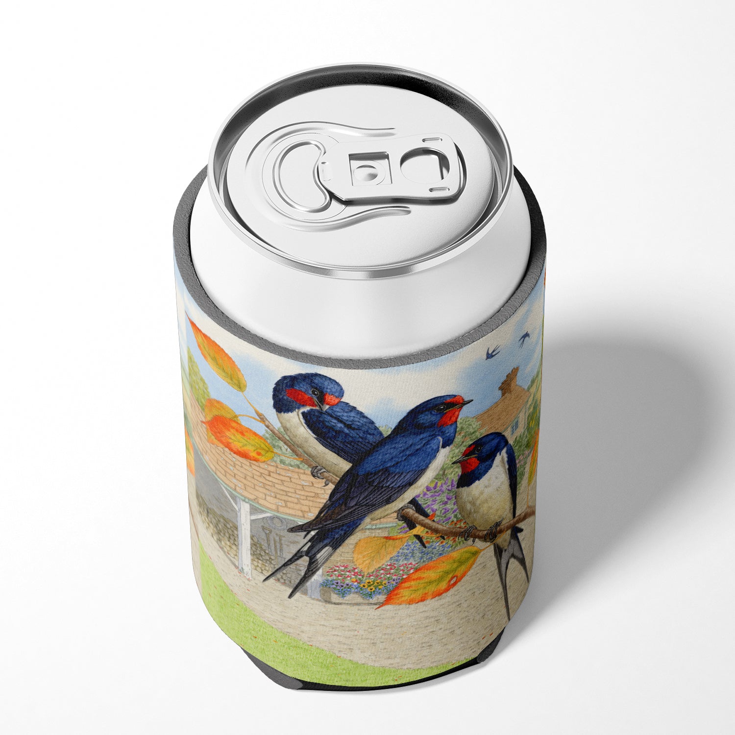 Swallows by Sarah Adams Can or Bottle Hugger Cooler Sleeve for Standard 12 oz Cans, Insulated Foam Beer & Soda Can Hugger Reusable