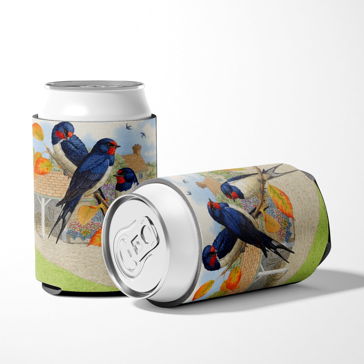 Swallows by Sarah Adams Can or Bottle Hugger Cooler Sleeve for Standard 12 oz Cans, Insulated Foam Beer & Soda Can Hugger Reusable