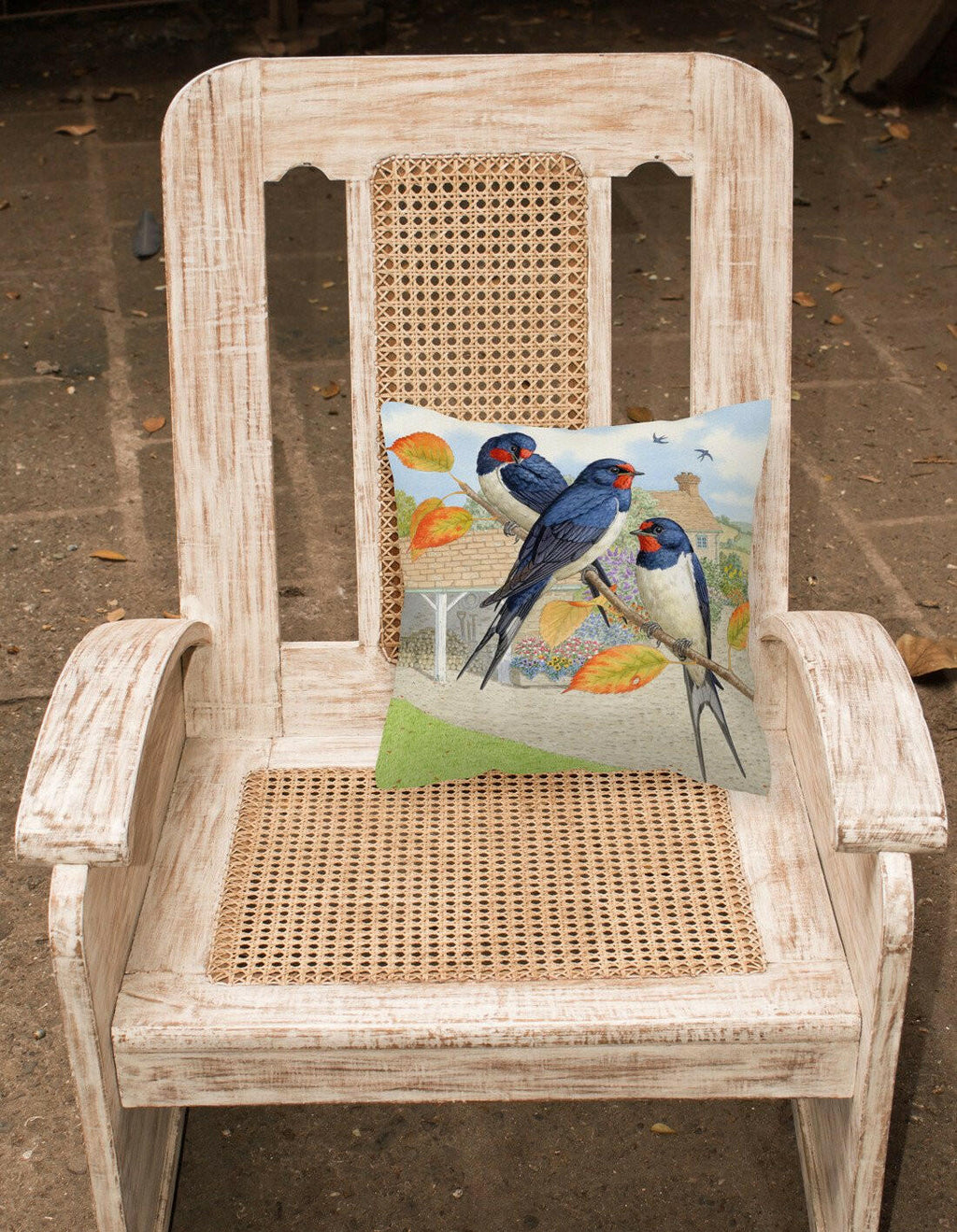 Swallows by Sarah Adams Decorative Throw Pillow 14x14 Indoor Outdoor Accent Cushion, Fabric Cover with Insert for Sofa, Bed, Porch & Living Room