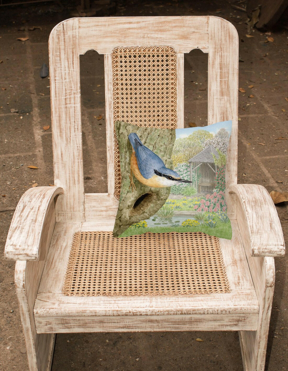 Nuthatch by Sarah Adams Decorative Throw Pillow 14x14 Indoor Outdoor Accent Cushion, Fabric Cover with Insert for Sofa, Bed, Porch & Living Room