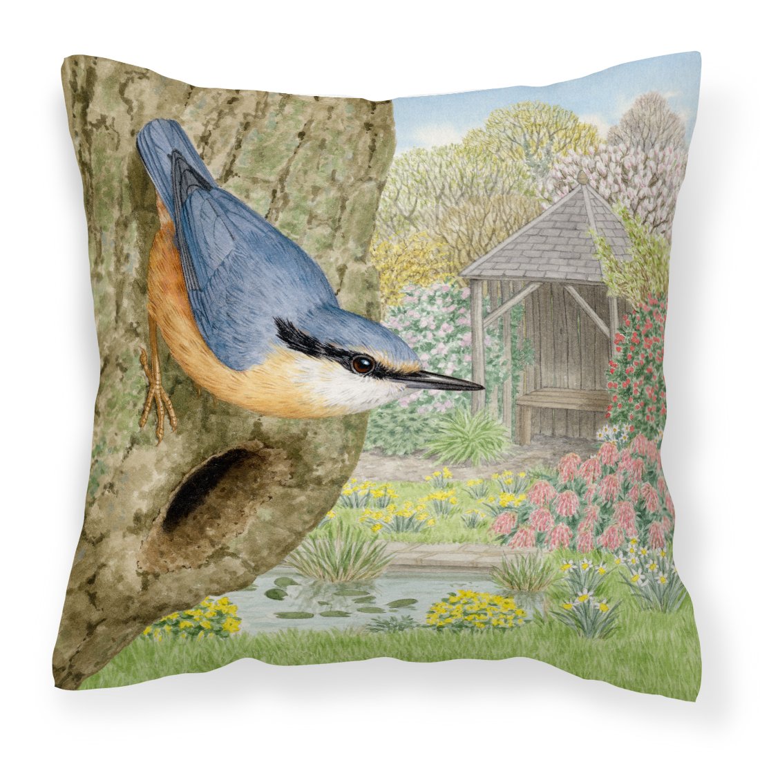 Nuthatch by Sarah Adams Decorative Throw Pillow 18x18 Indoor Outdoor Accent Cushion, Fabric Cover with Insert for Sofa, Bed, Porch & Living Room