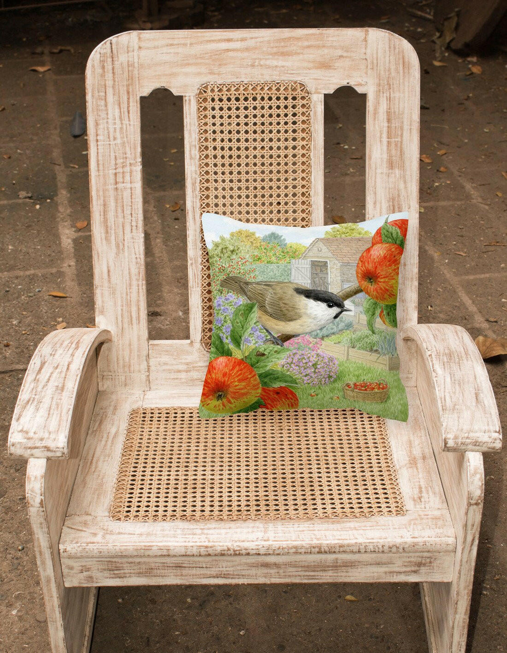 Coal Tits Apple Picker Decorative Throw Pillow 14x14 Indoor Outdoor Accent Cushion, Fabric Cover with Insert for Sofa, Bed, Porch & Living Room
