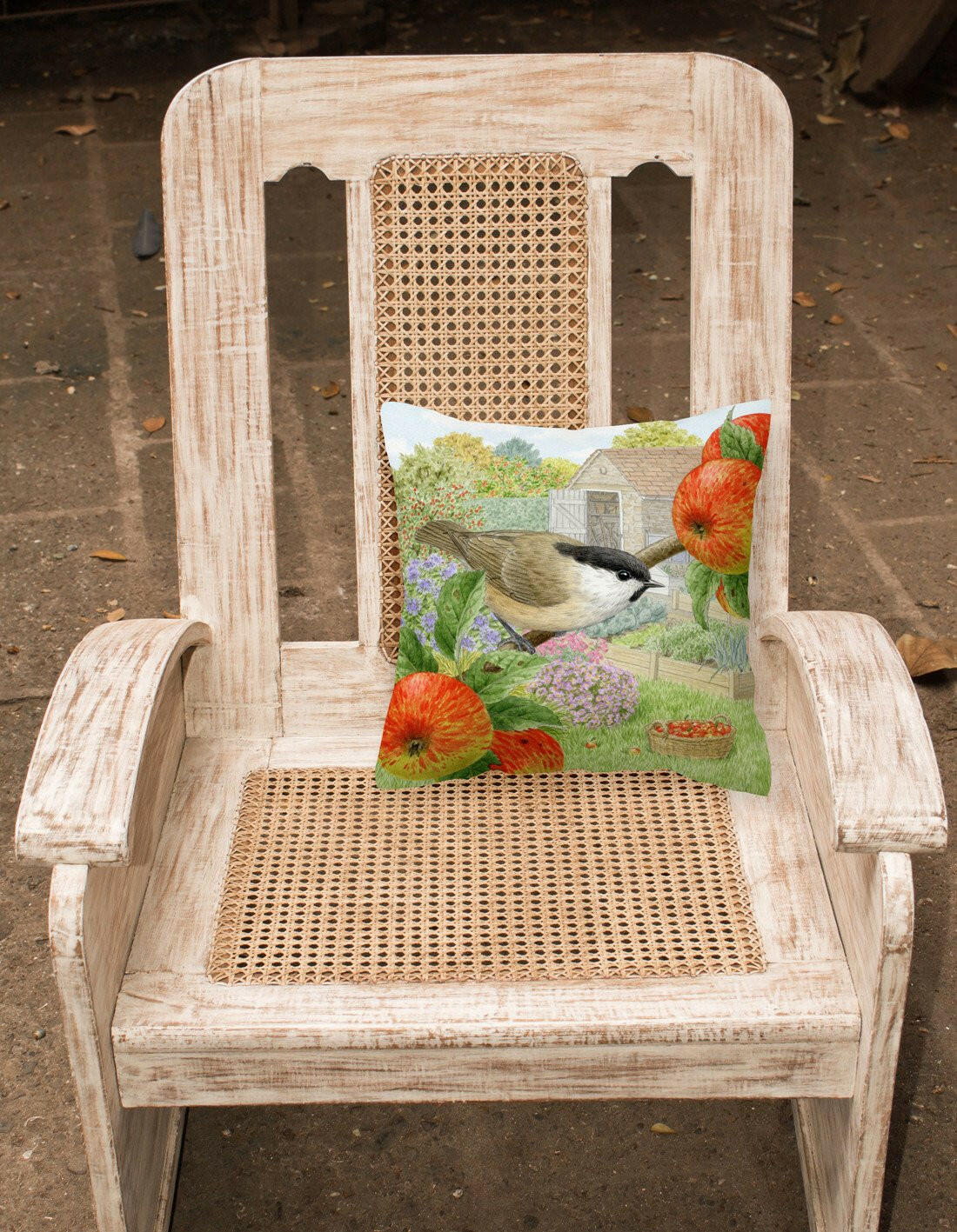 Coal Tits Apple Picker Decorative Throw Pillow 14x14 Indoor Outdoor Accent Cushion, Fabric Cover with Insert for Sofa, Bed, Porch & Living Room