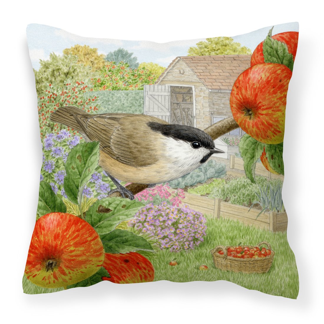 Coal Tits Apple Picker Decorative Throw Pillow 18x18 Indoor Outdoor Accent Cushion, Fabric Cover with Insert for Sofa, Bed, Porch & Living Room
