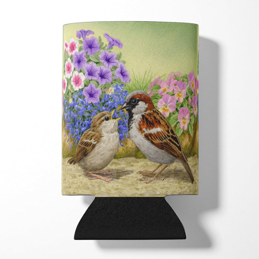 House Sparrows Feeding Time Can or Bottle Hugger Cooler Sleeve for Standard 12 oz Cans, Insulated Foam Beer & Soda Can Hugger Reusable