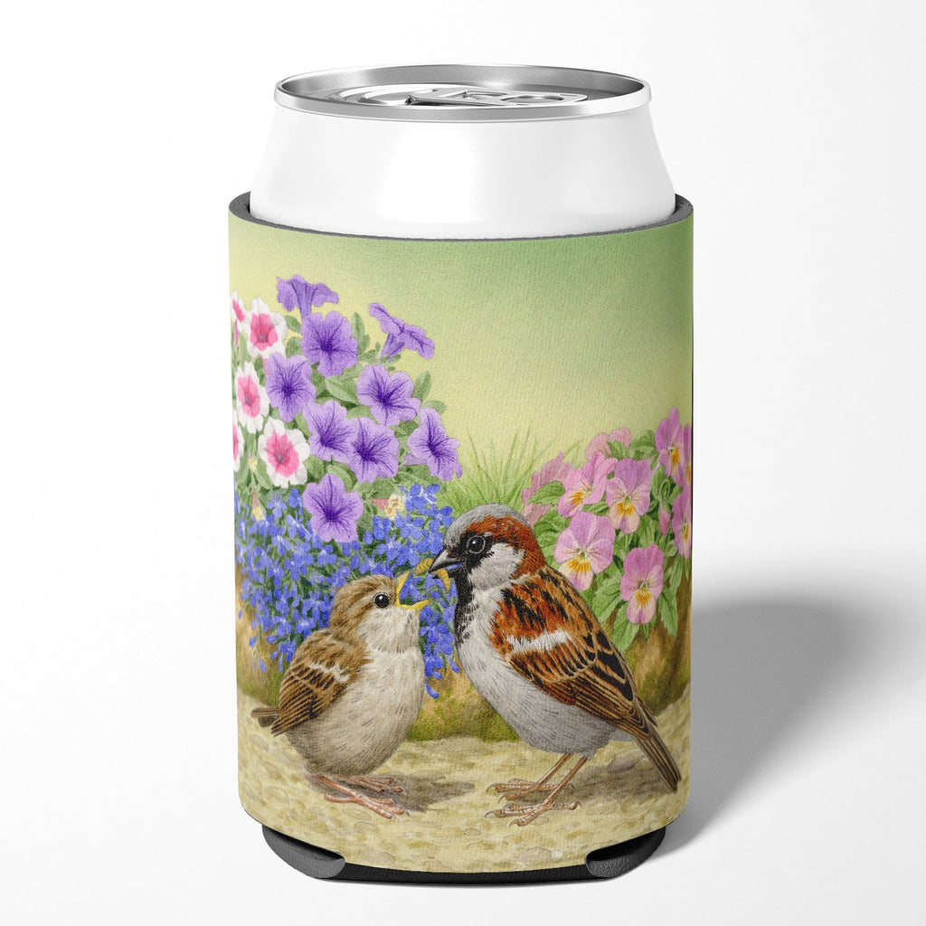 House Sparrows Feeding Time Can or Bottle Hugger Cooler Sleeve for Standard 12 oz Cans, Insulated Foam Beer & Soda Can Hugger Reusable