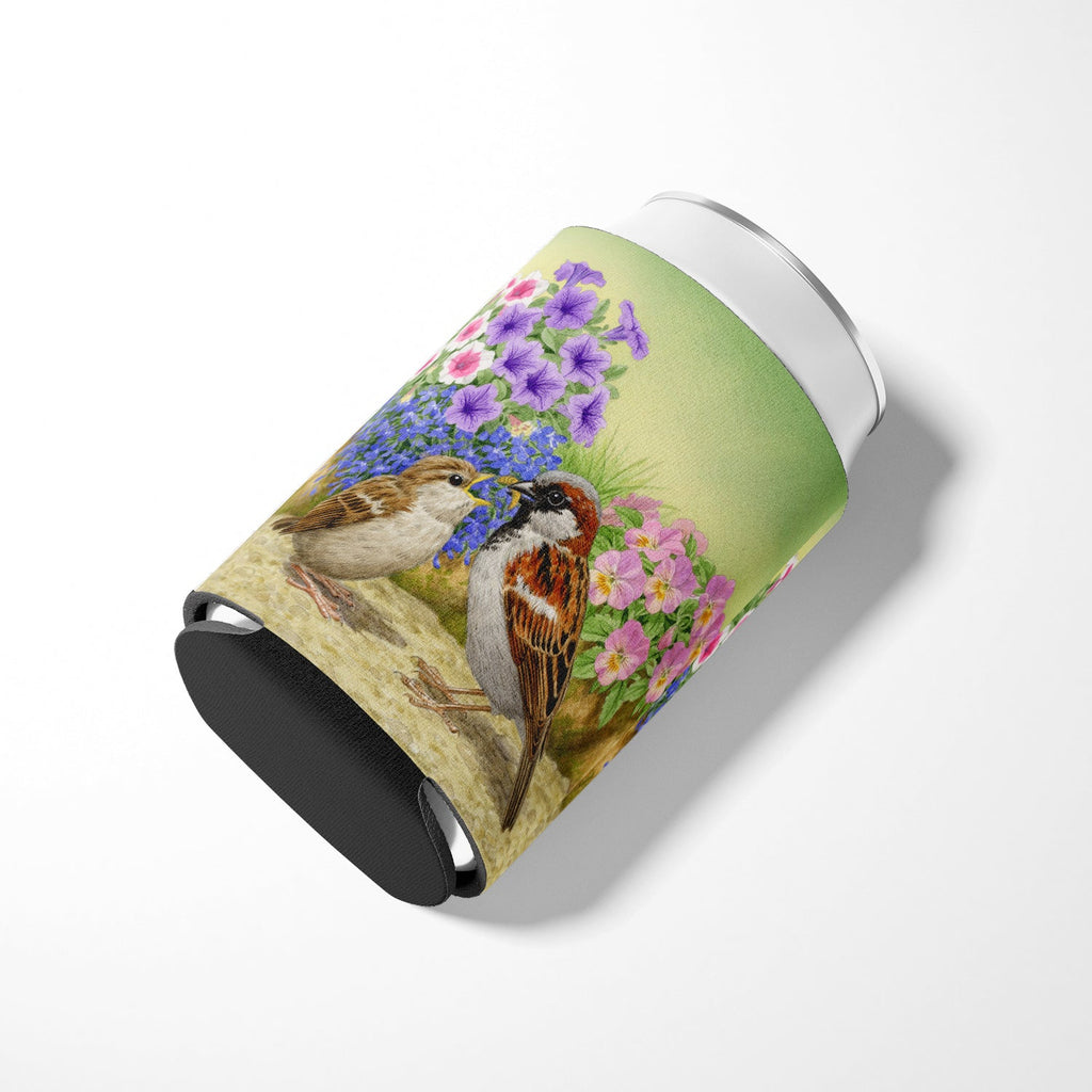 House Sparrows Feeding Time Can or Bottle Hugger Cooler Sleeve for Standard 12 oz Cans, Insulated Foam Beer & Soda Can Hugger Reusable