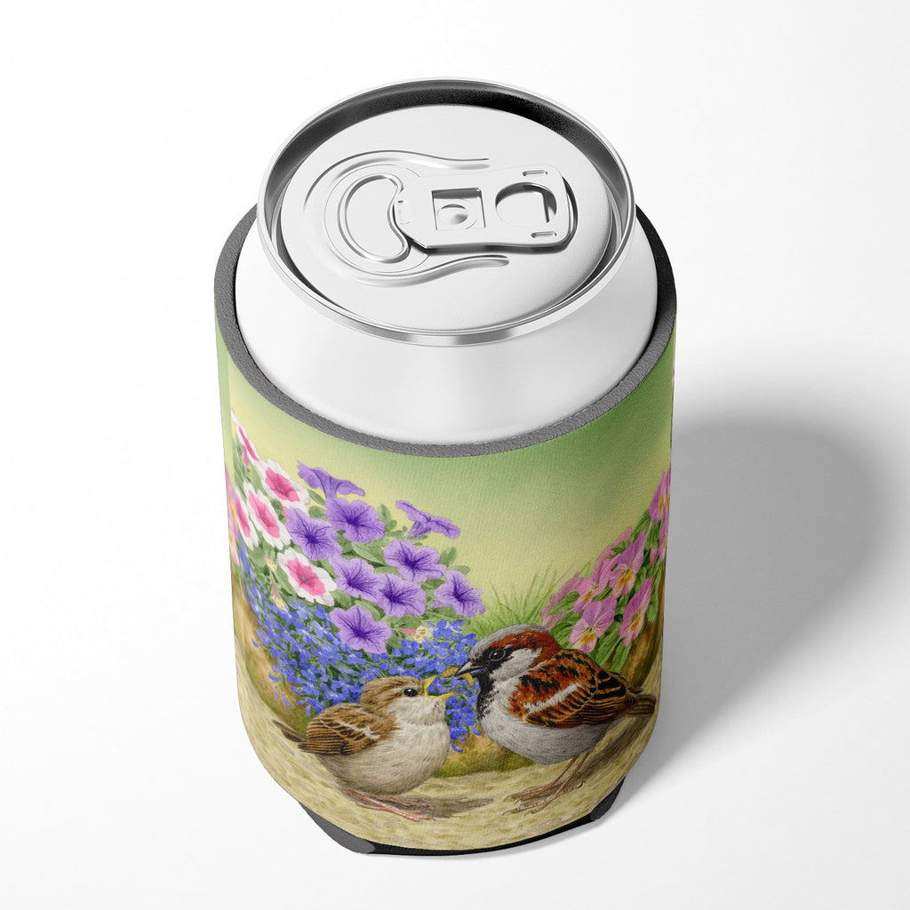 House Sparrows Feeding Time Can or Bottle Hugger Cooler Sleeve for Standard 12 oz Cans, Insulated Foam Beer & Soda Can Hugger Reusable