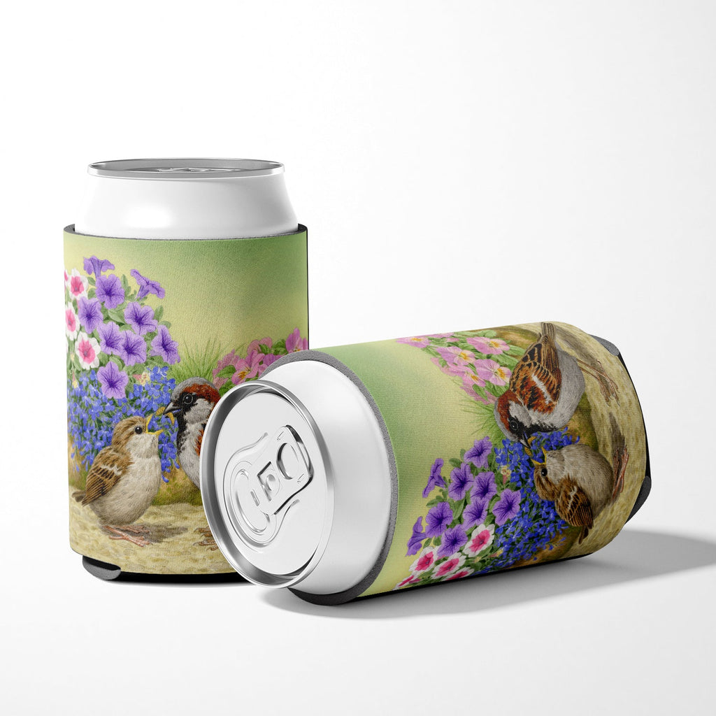 House Sparrows Feeding Time Can or Bottle Hugger Cooler Sleeve for Standard 12 oz Cans, Insulated Foam Beer & Soda Can Hugger Reusable