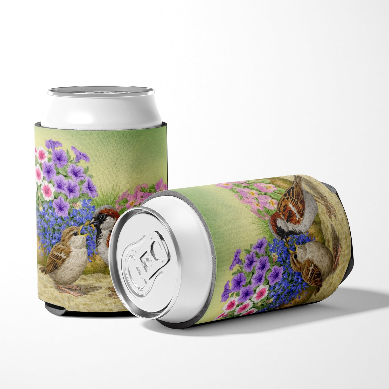 House Sparrows Feeding Time Can or Bottle Hugger Cooler Sleeve for Standard 12 oz Cans, Insulated Foam Beer & Soda Can Hugger Reusable