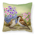 House Sparrows Feeding Time Decorative Throw Pillow 18x18 Indoor Outdoor Accent Cushion, Fabric Cover with Insert for Sofa, Bed, Porch & Living Room